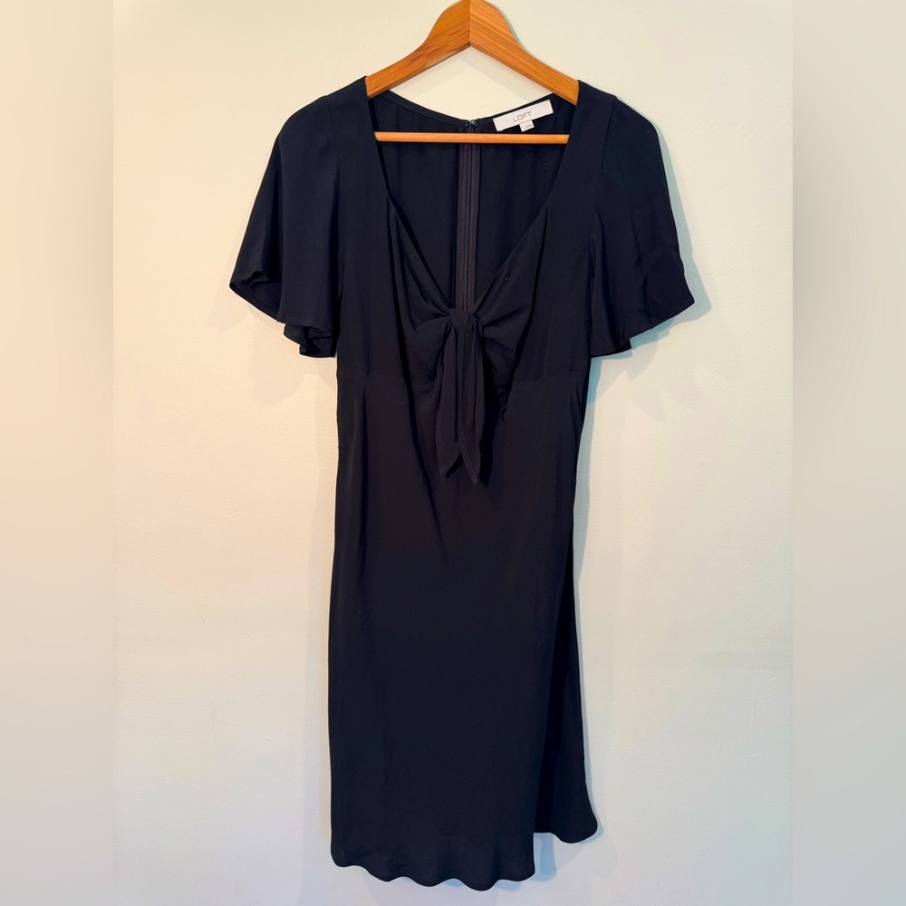 LOFT Tie Front Flare Dress with Flutter Sleeves - Size S